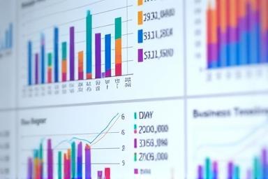 Data visualization charts and graphs displaying business metrics